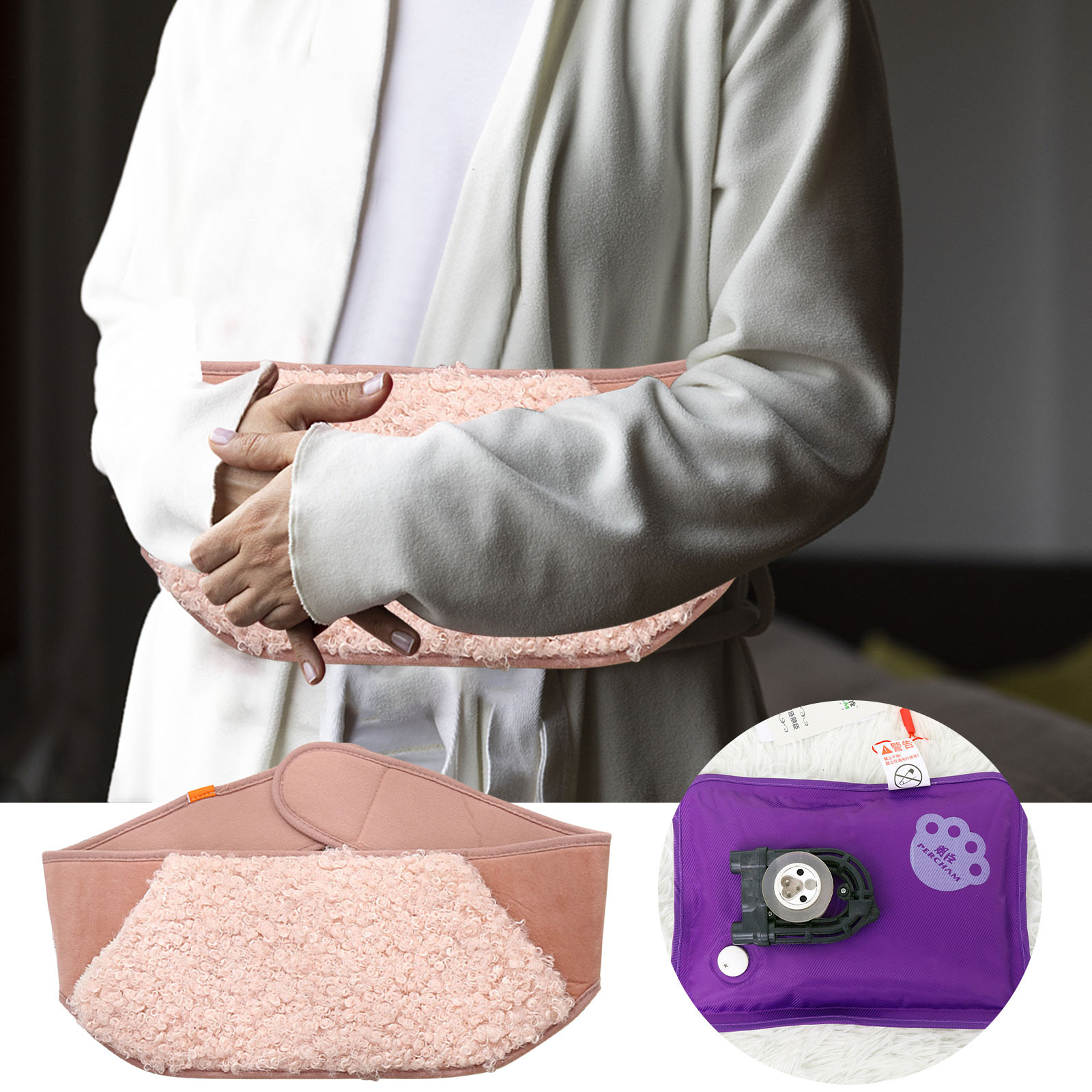 VBXOAE Mauritius Natural Roll Protection Belt with Rechargeable Hot Water Bottle-Soft Corduroy Warm Belly Support for Cold Weather,Lengthened Design for Comfort